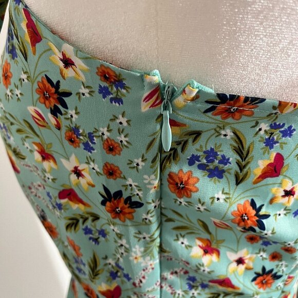 NASTY GAL Womens Tie Strap Mini Cami Dress Mint Green Floral Size 2 - Picture 3 of 9